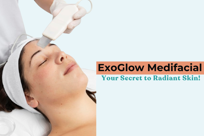 Woman receiving ExoGlow Medifacial treatment at a skin clinic – advanced skincare therapy designed to rejuvenate and reveal radiant, glowing skin