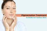 Before and after results of a woman’s face showing clear, even skin tone after pigmentation treatment in Delhi for Indian skin.